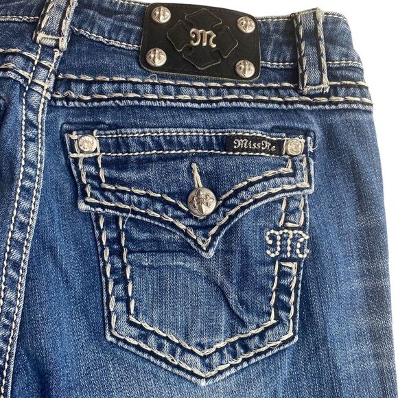 Y2K Miss Me Size 29 Boyfriend Capri Jeans Contrast Stitching Flap Pocket Western - Picture 8 of 12